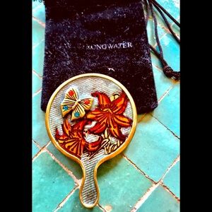 Jay Strongwater small enamel mirror w/pouch Butterfly